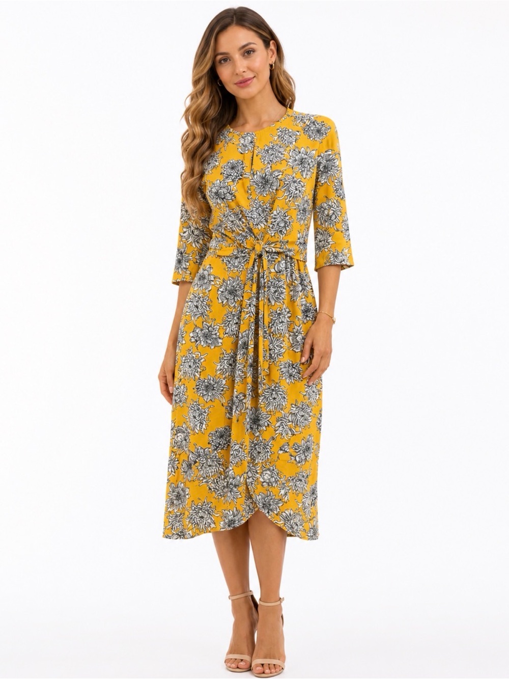 Melloday Dress Yellow Floral Midi Small Bohemian